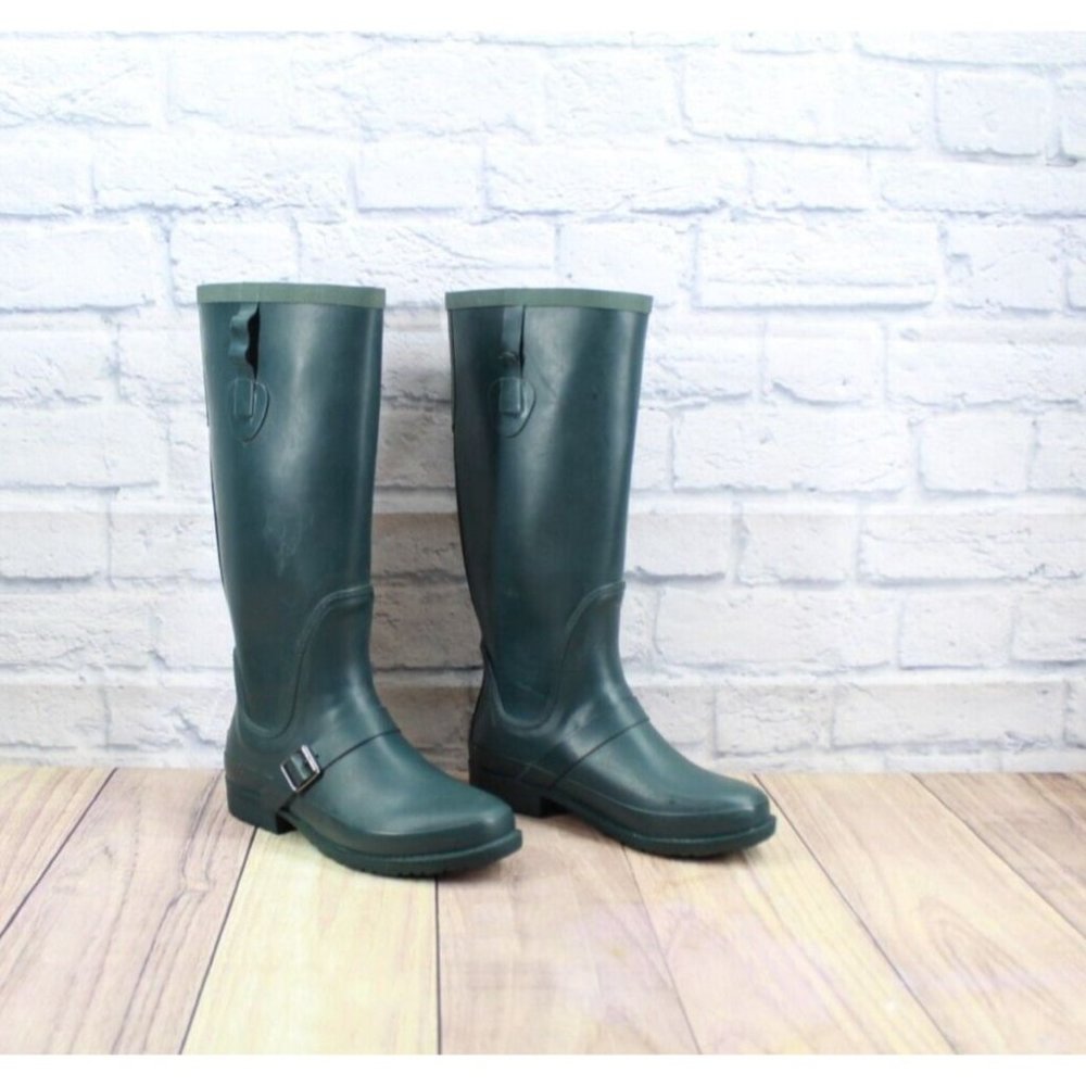 LL Bean Upland Wellies Dark Green Rubber Camo Tall Rain Boots Size 7 M - Picture 3 of 12